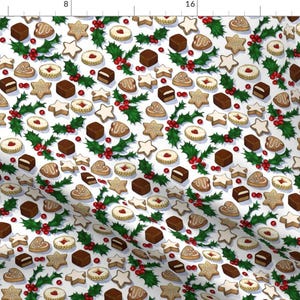 Christmas Fabric - Traditional Christmas Cookies With Holly Berries Small Print By Micklyn - Holiday Fabric  by the Yard With Spoonflower