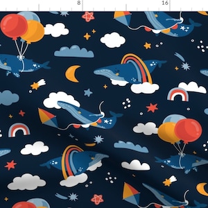 Whales Rainbows Fabric - Humpback Whales By Yuliia Studzinska - Kids Balloons Clouds Nursery Star Cotton Fabric By The Yard With Spoonflower