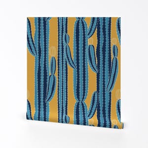 Carta da parati rimovibile con motivo a sbuccia e attacca cactus spinoso - Pianta floreale - Decorazione murale - Saguaro Prickle Blue Haze di booboo_collective