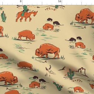 Western Fabric - Buffalo Roam by atlantic_avenue -  Buffalo Cowboy Cowgirl Bison Cactus Horse Rustic Fabric by the Yard by Spoonflower