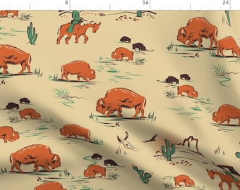 Western Fabric - Buffalo Roam by atlantic_avenue -  Buffalo Cowboy Cowgirl Bison Cactus Horse Rustic Fabric by the Yard by Spoonflower