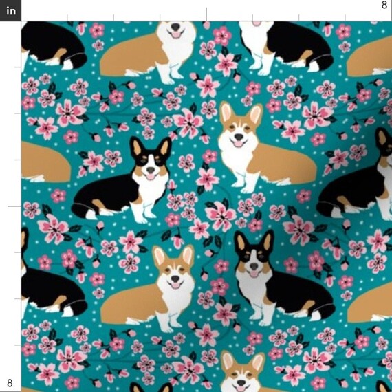 Corgi Fabric Pembroke Welsh Spring Summer Florals Cherry Etsy
