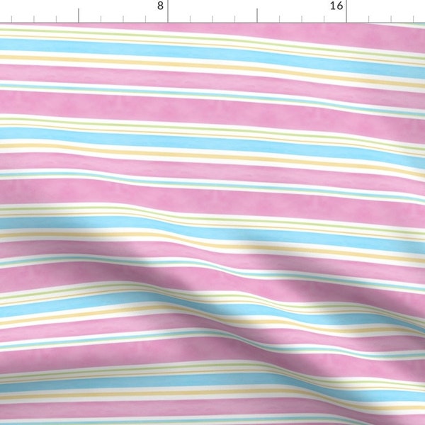 Pink Blue And Yellow Stripes Fabric - Multi Color Stripe By Haleeholland - Stripes Pattern Cotton Fabric By The Yard With Spoonflower