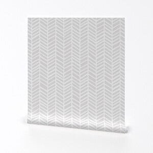 Gray Herringbone Wallpaper- Herringbone Light Grey By Friztin - Modern Custom Printed Removable Self Adhesive Wallpaper Roll by Spoonflower