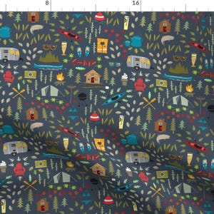 Woodland Camping Lake Fabric - Lake Vacation Doodles By Rae Kaiser - Summer Cabin Forest Retreat Cotton Fabric By The Yard With Spoonflower