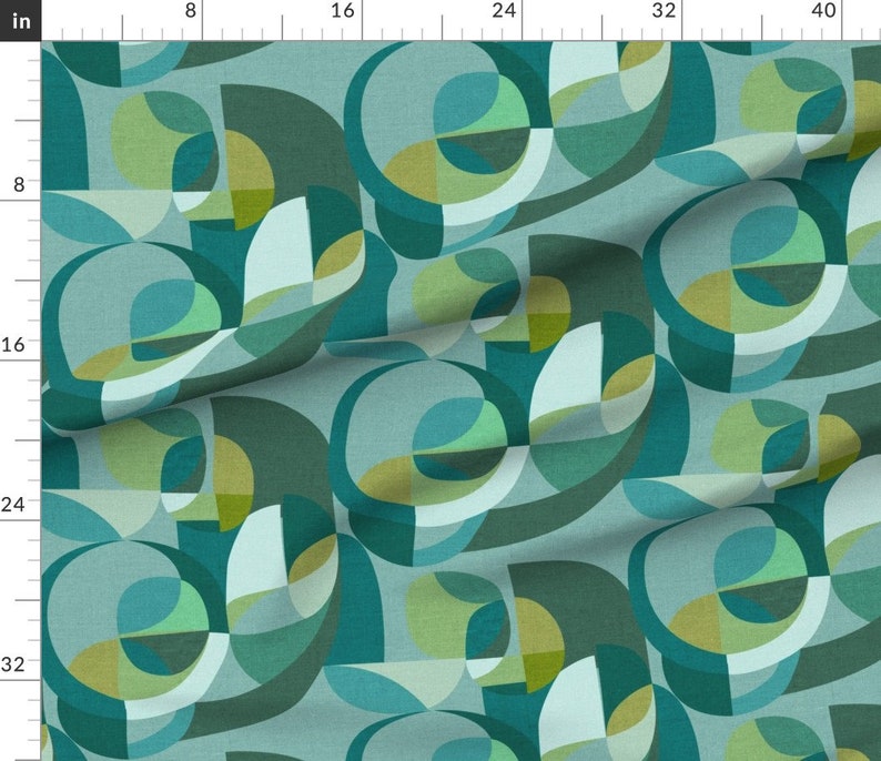 Mid Century Modern Circles Fabric Modern Circles Teal By Ceciliamok Retro Green Blue Teal Cotton Fabric By The Yard With Spoonflower image 3