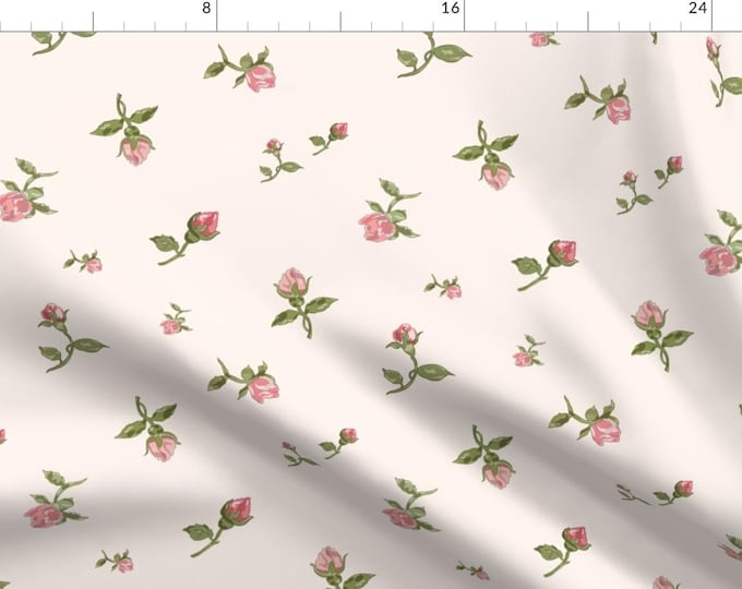 Pink Roses Fabic Pink Flowers Flannel Fabric by Yard, Pink on Beige Flowers Flannel Yard ...