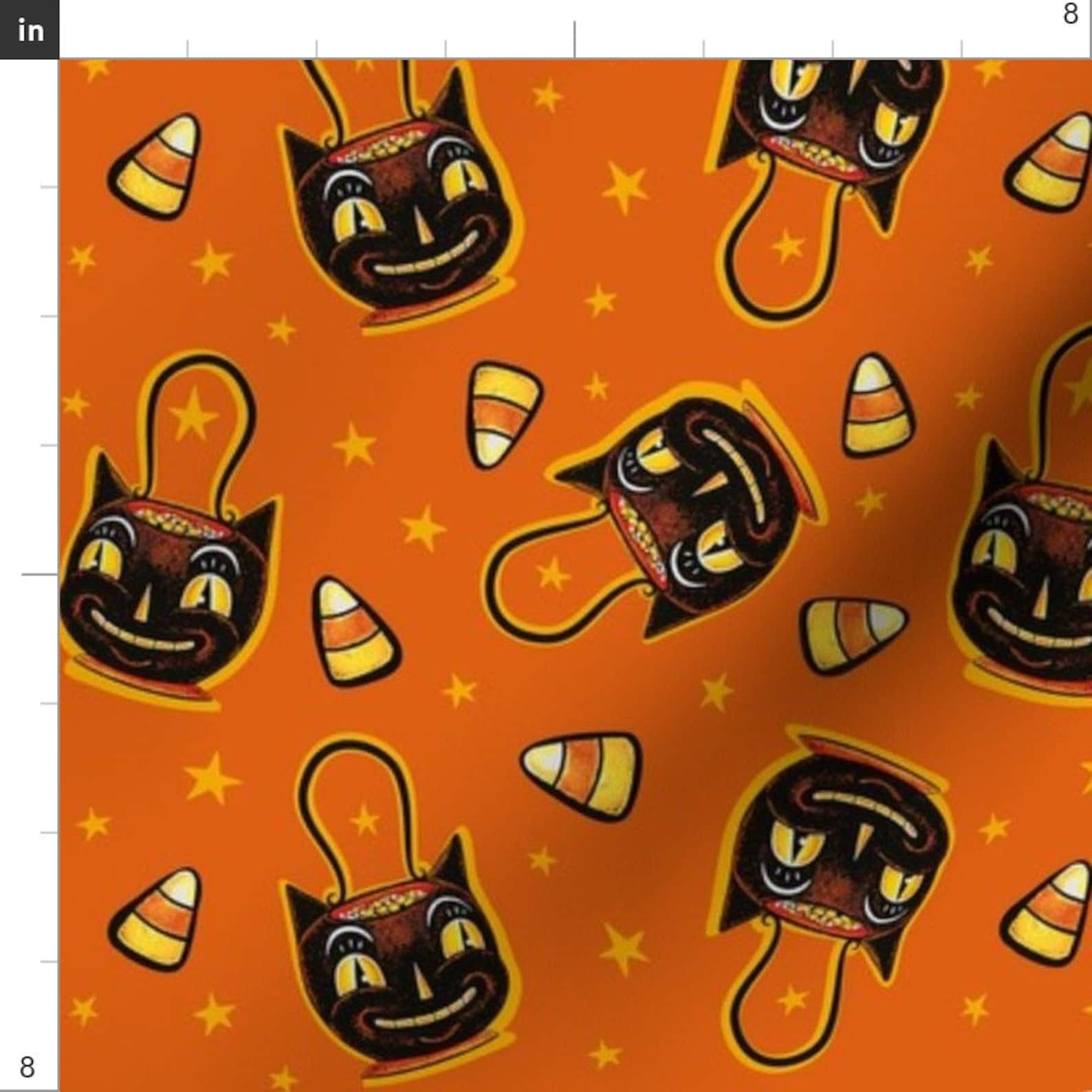 Vintage Halloween Fabric Trick or Treat Black Cat by Etsy