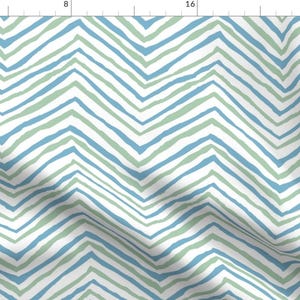 Zig Zag Fabric - Zig Zag Arrows Zig Zag Aqua Blue Chevron Painted By Jenlats - Zig Zag Aqua Lime Cotton Fabric By The Yard With Spoonflower