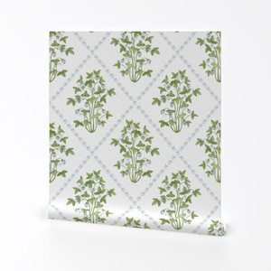 Grandmillennial Removable Peel and Stick Wallpaper - Cottagecore Vine Rustic - Wall Art Wall Decor - Trellis Pale Aqua by danika_herrick