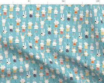 Bunnies Fabric - Funny Bunnies By Martamunte - Cute Kawaii Woodland Animal Nursery Easter Spring Cotton Fabric By The Yard With Spoonflower