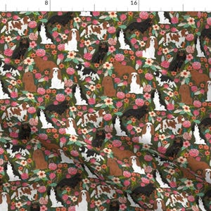 Cavalier King Charles Fabric -Cavalier King Charles Spaniel Dog Fabric By Petfriendly  Floral Dog Cotton Fabric by the Yard with Spoonflower
