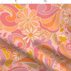 Colorful Fabric - Retro Dream by purerelaxation - Summer Boho Retro Flower Daisy Groovy Vintage 70s 60s Fabric by the Yard by Spoonflower image 1