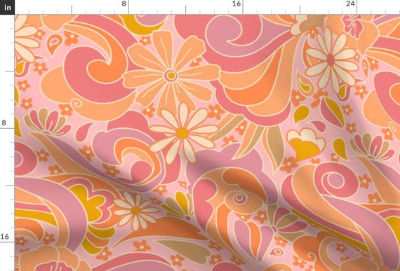 Colorful Fabric - Retro Dream by purerelaxation - Summer Boho Retro Flower Daisy Groovy Vintage 70s 60s Fabric by the Yard by Spoonflower