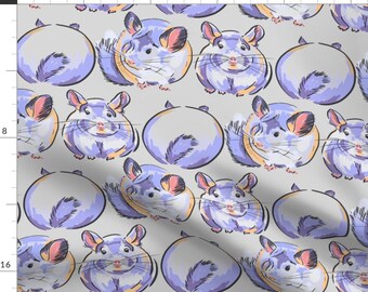 Purple Brushed Watercolor Chinchilla Fabric - Chinchillas By Wxstudio - Chinchilla Illustration Cotton Fabric By The Yard With Spoonflower