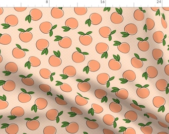 May include: A seamless pattern featuring peach fruit with green leaves on a light peach background.