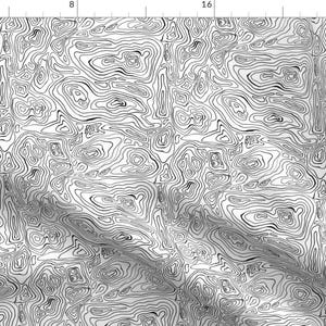 Contour Lines Fabric - Mapping Contours By Woodledoo- Topographic Maps Geographic Black And White Cotton Fabric By The Yard With Spoonflower
