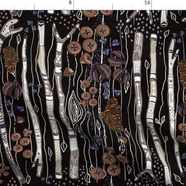 Tribal Abstract Black And White Sticks Fabric - Walkabout Australia By Salzanos - Tribal Cotton Fabric By The Yard With Spoonflower