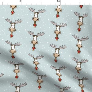 Christmas Moose Fabric - Merry Christmoose By Mulberry Tree - Christmas Moose Cartoon Snow Winter Cotton Fabric By The Yard With Spoonflower
