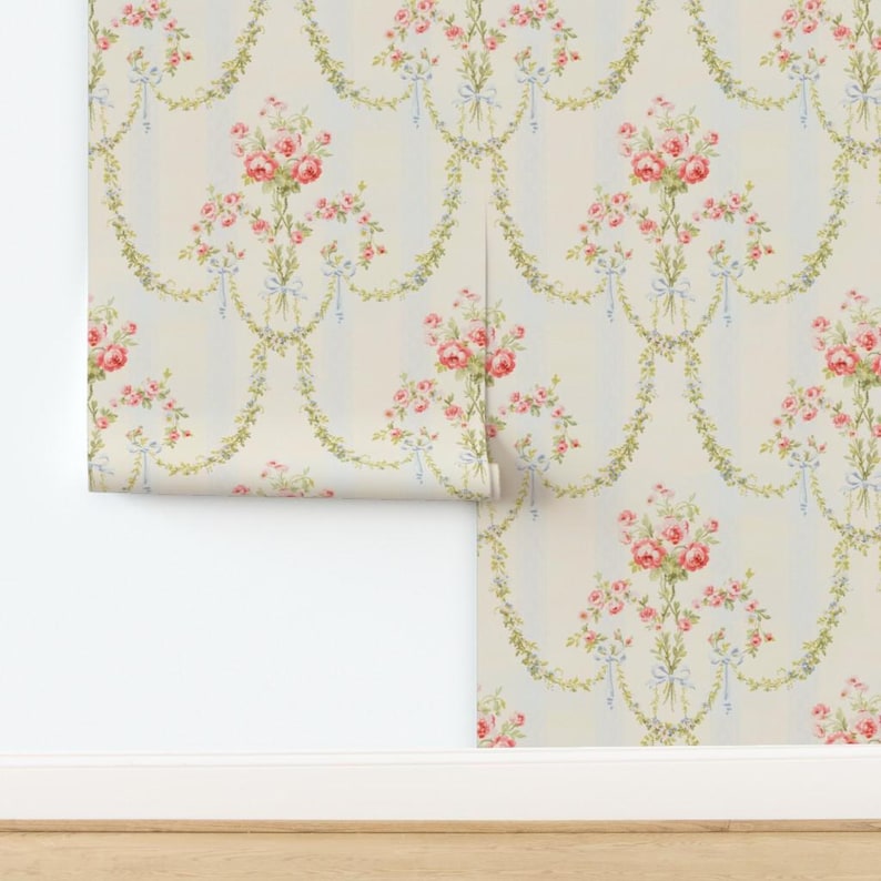 Feminine Floral Peel and Stick Wallpaper - Vintage Victorian Rococo - Removable Wall Decor Art - The Elysee by peacoquettedesigns image 4