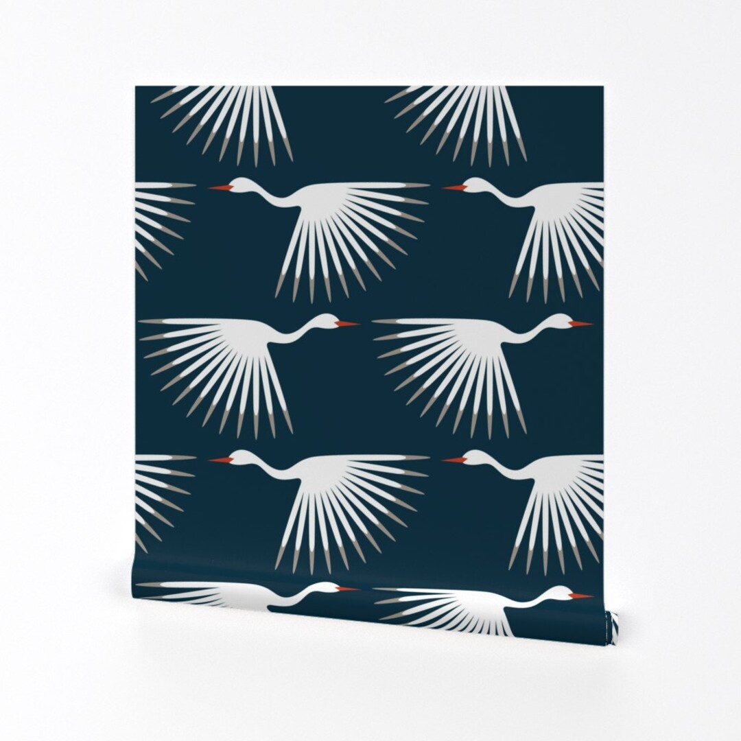Art Deco Wallpaper Art Deco Cranes Midnight 10 Wingspan by Katerhees ...