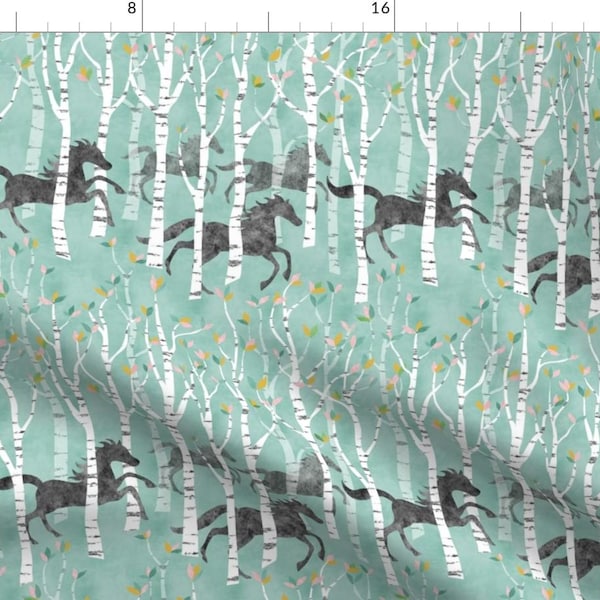 Teal Horses Fabric - All The Pretty Little Horses In Mint Coral Pink By Vo_Aka_Virginiao - Horses Cotton Fabric By The Yard With Spoonflower