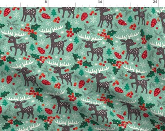 Woodland Deer Fabric - Christmas Reindeer In Snow By Heleen van den Thillart - Holiday Reindeer Cotton Fabric By The Yard With Spoonflower