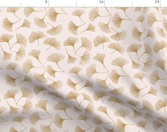 Pink Ginkgo Fabric - Ginkgo Biloba by lilie_design - Brown Autumn Leaves Botanical Line Art Fabric by the Yard by Spoonflower