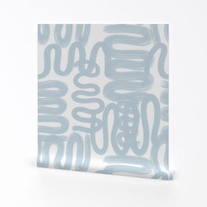 Soft Blue Removable Peel and Stick Wallpaper -  Modern Abstract Minimalist - Wall Art Wall Decor - Squiggle Soft Blue by danika_herrick
