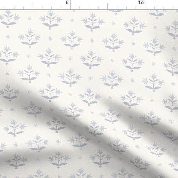 Cream Blue Floral Fabric - Thistle Stars Blues by danika_herrick - Garden Bloom Baby Blue Ivory Cottage Fabric by the Yard by Spoonflower