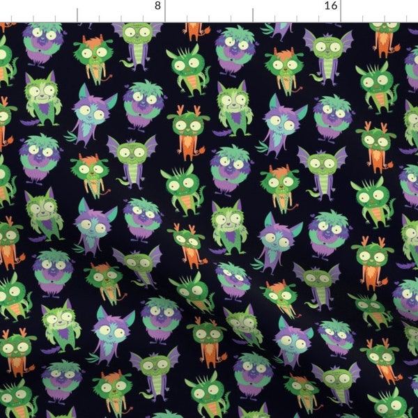 Halloween Fabric - Monster Mash-Up Tiny Size By Pinkowlet - Halloween Monster Hearts Black Green Cotton Fabric By The Yard With Spoonflower