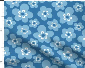 Vintage Fabric - Blue Scandi Flowers by krisztinajung - Floral Retro Modern Groovy 60s Scandinavian Boho Fabric by the Yard by Spoonflower