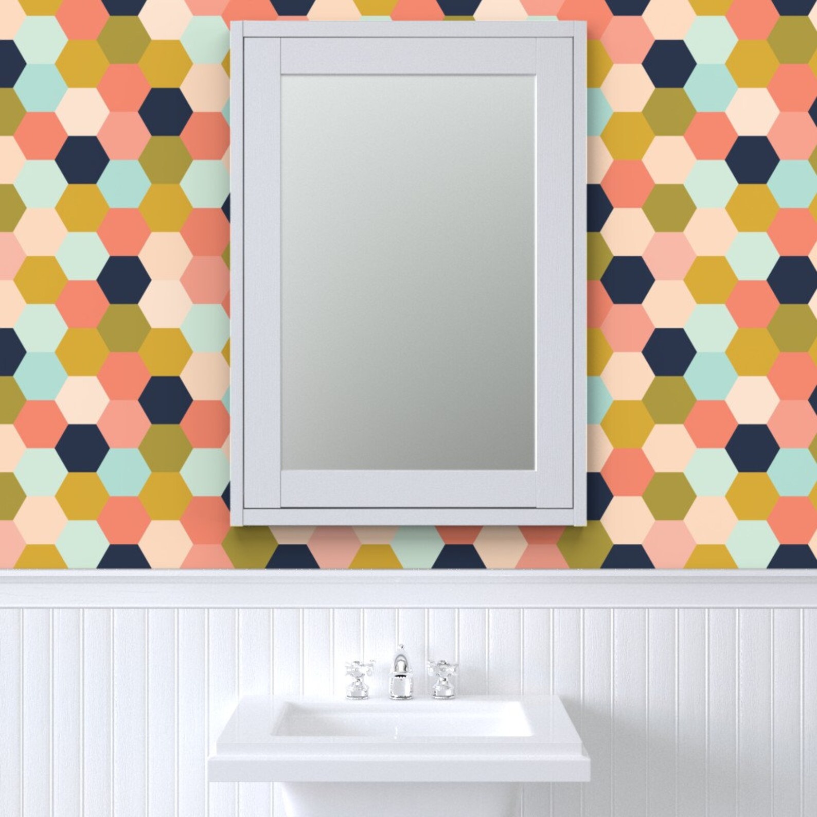 Coral Jubilee Wallpaper Hexagon Coral Jubilee by Ivieclothco Etsy