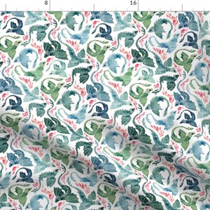 Dragon Fabric - Dragon Fire By Adenaj - Sea Green Blue Fantasy Fairytale Castle Kids Mystical Cotton Fabric By The Yard With Spoonflower