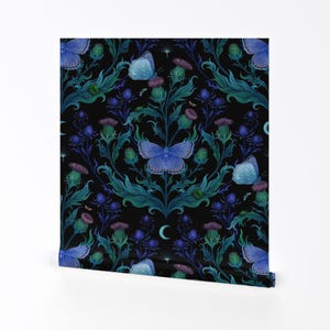 Art Nouveau Removable Peel and Stick Wallpaper - Moody Floral Witchy Thistle Gothic - Wall Art Wall Decor - Dark Thistle by episodic_drawing