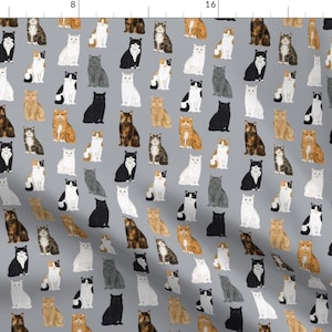 Cat Fabric - Cats Breeds Tuxedo Calico Orange Gray By Petfriendly - Cat Feline Pet Animal Cotton Fabric By The Yard With Spoonflower