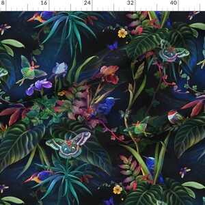 Tropical Jungle Fabric - Tropical Paradise by olgasoi007 - Maximalist Butterflies Birds Wallpaper Jungle Fabric by the Yard by Spoonflower image 2