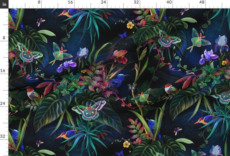 Tropical Jungle Fabric - Tropical Paradise by olgasoi007 - Maximalist Butterflies Birds Wallpaper Jungle Fabric by the Yard by Spoonflower image 2