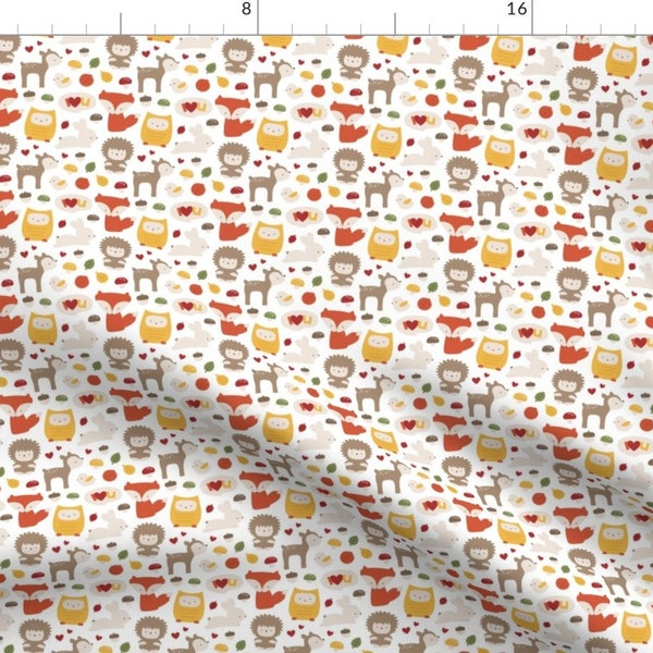 Animals Fabric - Forest Cuties Tiny Hedgehog, Deer, Owl, Bunny, Fox, Bird By Misstiina - Cotton Fabric By The Yard With Spoonflower
