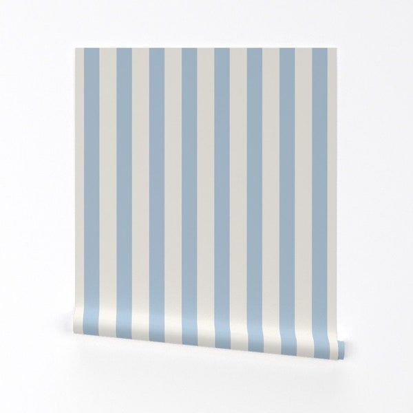 Blue Stripe Wallpaper - Icy Blue Stripe On Cream By Jenlats- Classic Baby Blue Printed Removable Self Adhesive Wallpaper Roll by Spoonflower