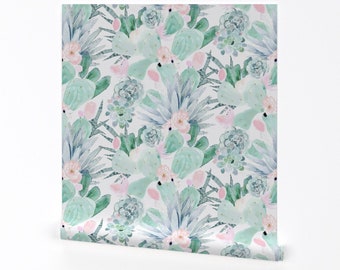 Cactus Wallpaper - Pastel Cactus Floral - White By Crystal Walen - Custom Printed Removable Self Adhesive Wallpaper Roll by Spoonflower