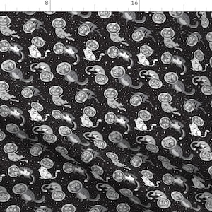 Cats In Space Fabric - Galaxy Cat By Penguinhouse - Helmet Cartoon Sky Fun Doodle Pets Floating Cotton Fabric By The Yard With Spoonflower