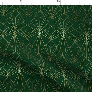 Green Geometric Art Deco Gold Fabric - Art Deco On Emerald Green By Thewellingtonboot - Green Cotton Fabric By The Yard With Spoonflower