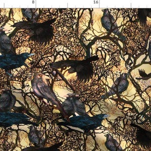 Crows Fabric - A Murder Of Crows By Helen@Klebesadel Com - Crows Birds Murder Woodland Trees Omen Cotton Fabric By The Yard With Spoonflower
