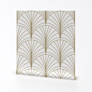 Art Deco Removable Peel and Stick Wallpaper - Art Nouveau Floral Minimal - Wall Art Wall Decor - Floral Burst Gold On White by anvil_studio