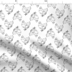 Black And White Chicken Farm Animals Fabric - Chicken Illustration By Artfulfreddy - Chicken Cotton Fabric By The Yard With Spoonflower