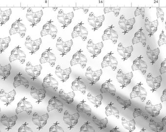 Black And White Chicken Farm Animals Fabric - Chicken Illustration By Artfulfreddy - Chicken Cotton Fabric By The Yard With Spoonflower