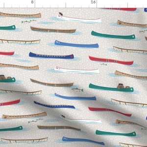 Rustic Fabric - Lake Canoe In Daytime by hootenannit - Canoe Boat Summer Woodland Animals Camping Bark Fabric by the Yard by Spoonflower