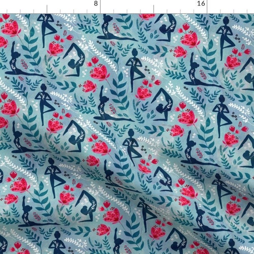 Yoga Fabric Spirit of Yoga by Adenaj Turquoise Pink Floral Etsy