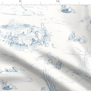 Pooh Nursery Fabric - Pooh Mint Blue by at_the_cottage - Storybook Pooh Bear Vintage Toile Gender Neutral Fabric by the Yard by Spoonflower